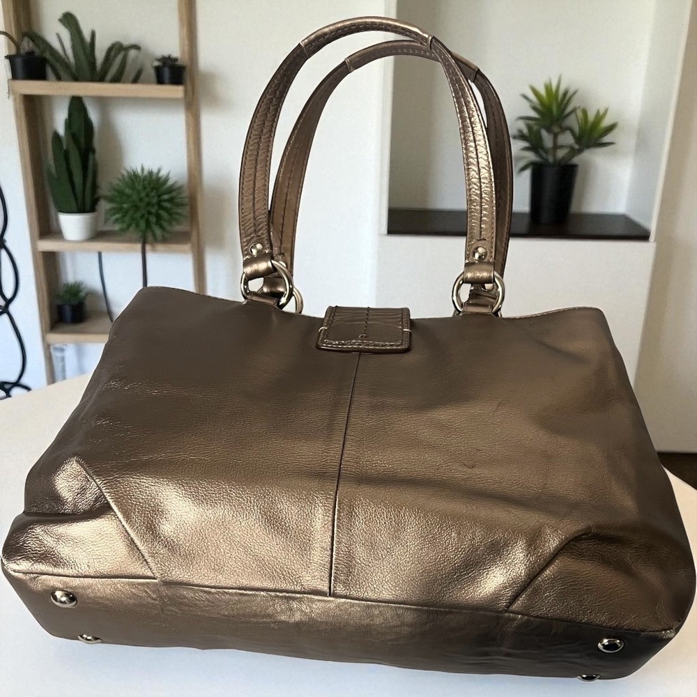 Coach Metallic Bronze Leather Buckle Shoulder Bag Satchel Handbag‎ Purse - Picture 5 of 10